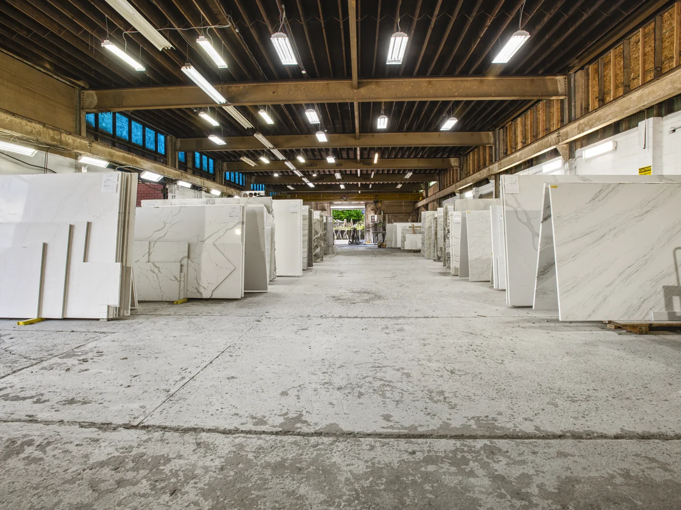 Stone slabs inside the Cosmos warehouse