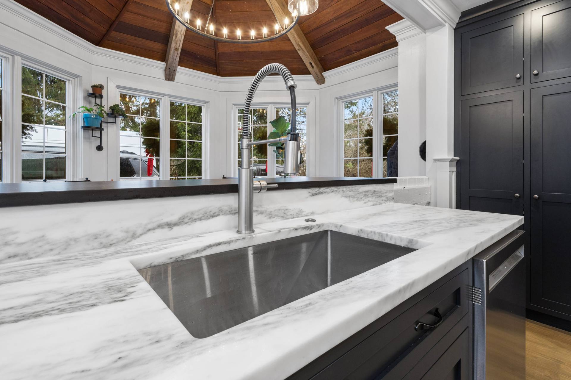 Undermount sink set into a honed Danby marble island