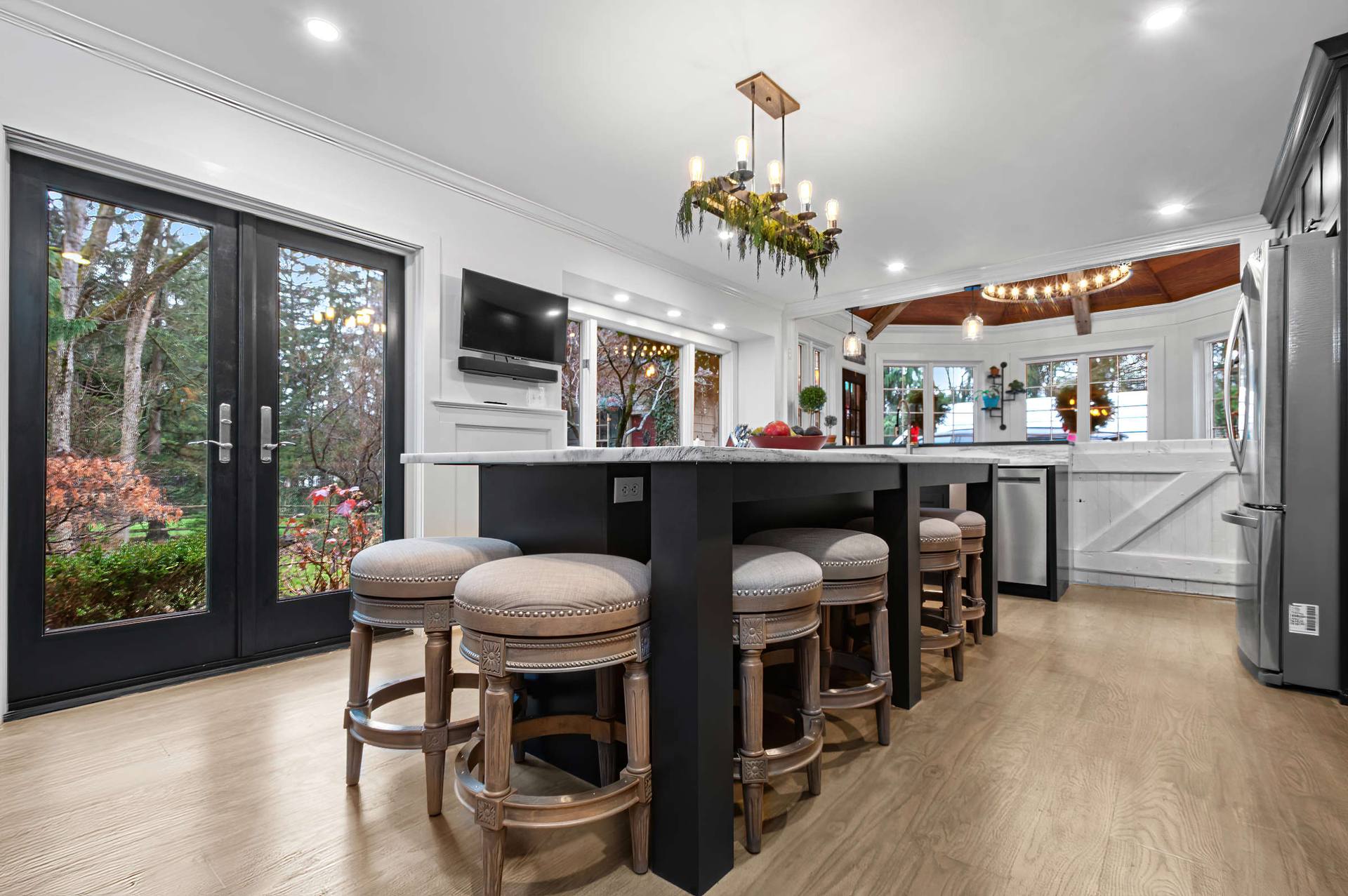 Danby honed marble countertops installed in a white kitchen