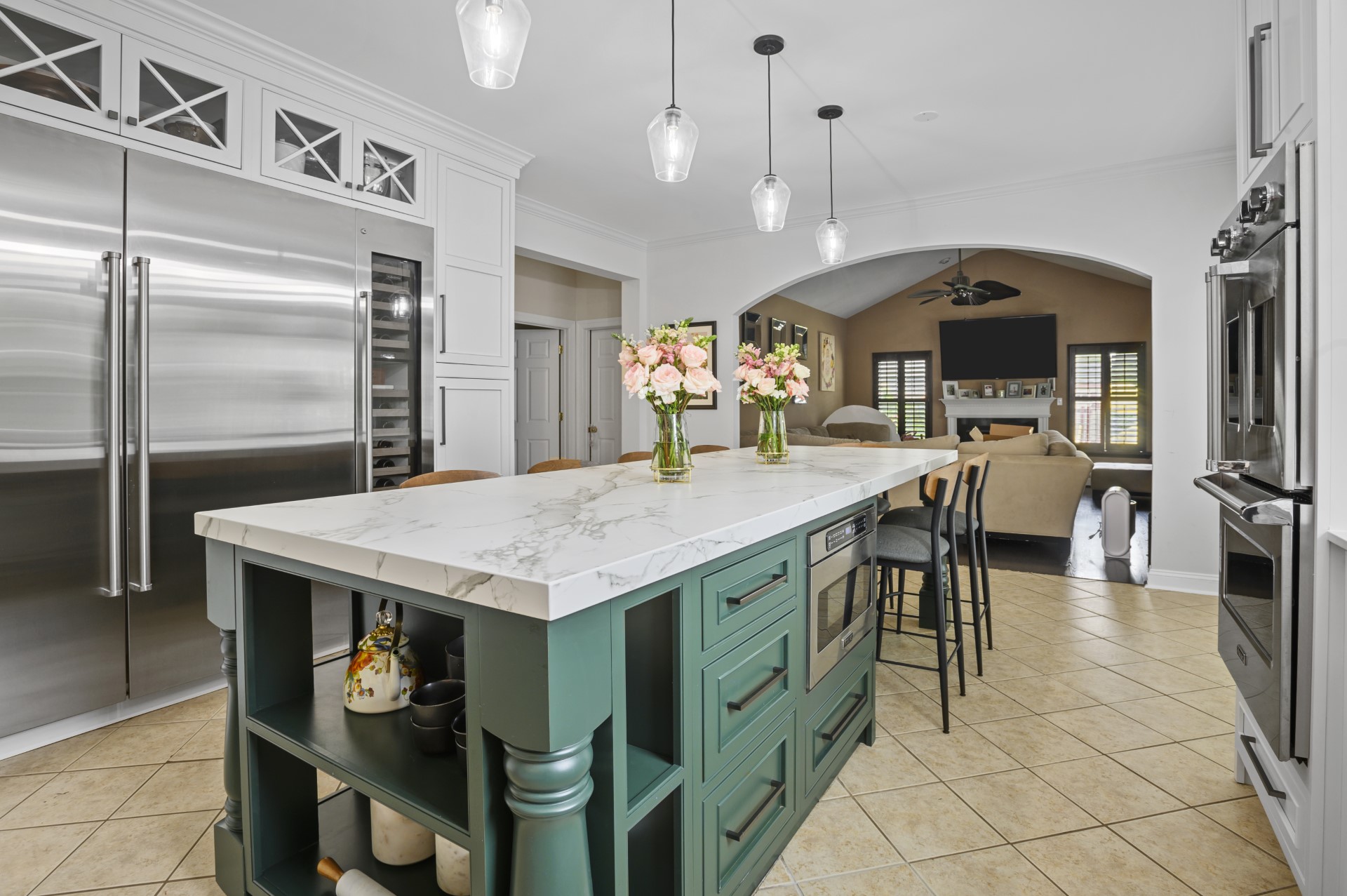 Dekton ultracompact surface installed on a large kitchen island