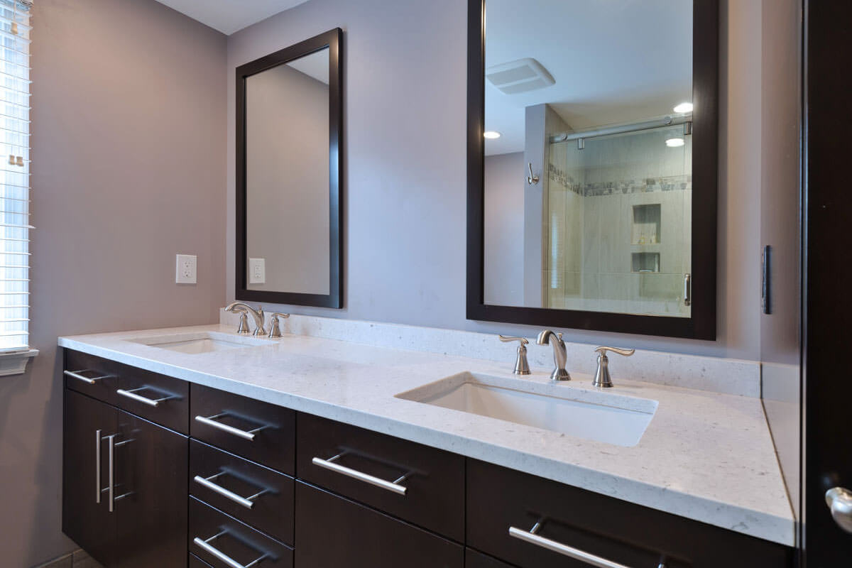 Silestone installed across a dark double bathroom vanity